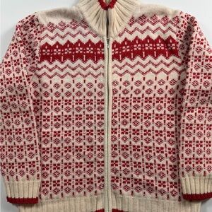 Vintage Italian Wool Fair Isle Zip Cardigan Sweater Womens S| Alpine Ski Chalet